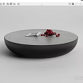 Modern Round Coffee Table with Gray Top Black Base and Red Berries on Surface 3d model