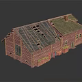 Old Wooden House With Broken Roof Exposed Beams Red Chimney And Straw Decorations