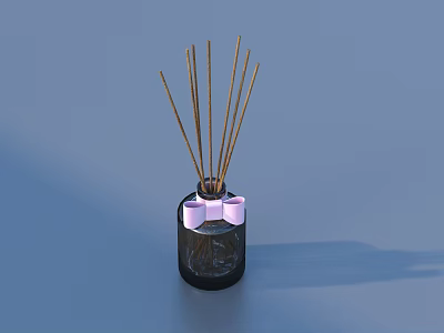 Home Fragrance Reed Diffuser With Black Glass Bottle And Pink Bow Decoration 3d model