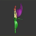 Blooming Vibrant Purple Flower with Pink Stamens Green Stem and Fresh Leaves