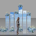 Photo Check In Spot With Blue Flower Bouquets Mirror Decorations And Text Signs