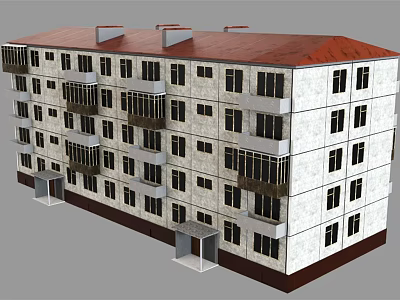 Multi Story School Building with Red Roof White Exterior Walls Windows and Balconies 3d model