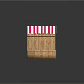 Wooden Market Stall With Red And White Striped Awning And Pink Countertop