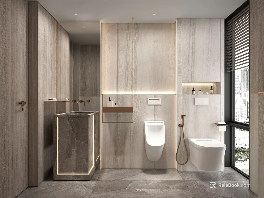 Modern Bathroom Interior Design With Natural Light Wall Mounted Vanity And Toilet 3d model 