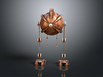 3D Metallic Copper Robot Character With Four Legged Structure And Reflective Base 3d model