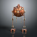 3D Metallic Copper Robot Character With Four Legged Structure And Reflective Base