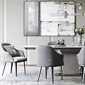 Modern Gray Dining Table Set With Chairs Pendant Lights And Wall Art 3d model