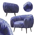 Stylish Single Sofa With Blue Fabric Geometric Pattern And Black Slim Legs 3d model