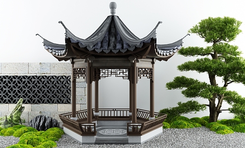 Chinese style pavilion courtyard landscape sketch 3d model