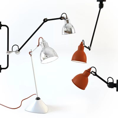 Stylish Adjustable Arm Lamps Combination With Silver And Orange Shades For Modern Decor 3d model