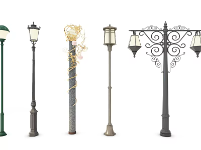 Different Styles Of Outdoor Lights With Decorative Patterns And Vintage Designs For Streets And Gardens 3d model