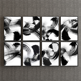 New Chinese abstract painting black and white restaurant abstract 3d model