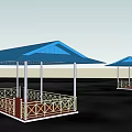 Blue Roof White Pillars Outdoor Covered Platform With Railing Structure 3d model