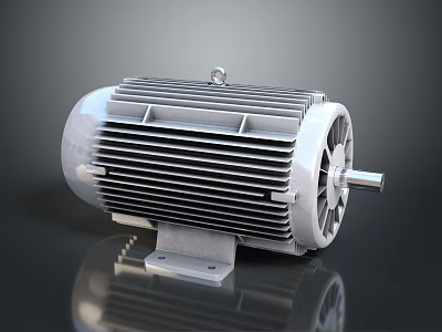 Industrial Electric Motor With Silver Metal Housing And Rotating Shaft Structure Design 3d model