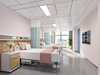 Hospital Outpatient Ward With Beds And Modern Decor 3d model