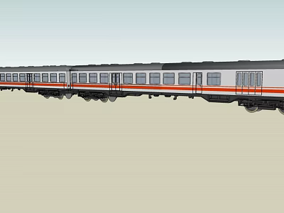 Long Gray Train With Orange Stripes White Windows And Multiple Carriages Exterior View 3d model