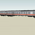 Long Gray Train With Orange Stripes White Windows And Multiple Carriages Exterior View