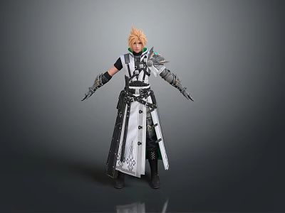 Blonde Haired Fantasy Character In Armored Robe Standing With Mythical Creature 3d model