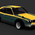 Vintage Two Door Coupe Car Featuring Yellow Green Exterior Round Headlights And White Wheels