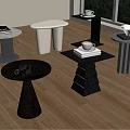 Stylish Modern Side Tables With Various Designs And Books Cup Camera Vase 3d model
