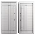 Modern Gray Double Door Design With Glass Panel And Black Handle Elements 3d model