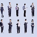Students In School Uniforms With Backpacks Standing In Various Poses Holding Items