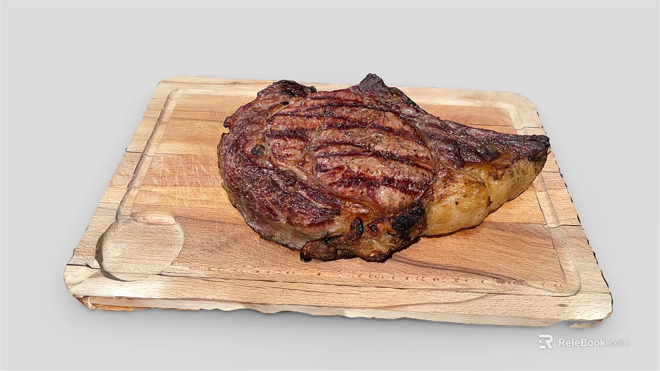 Perfectly Grilled Juicy Steak On Wooden Cutting Board With Charred Edges 3d model 