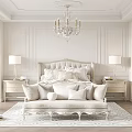 Elegant Classic Bedroom Interior With Chandelier King Bed Pillows Nightstands Lamps Area Rug