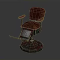 Vintage Barber Chair With Red Leather Seat Armrests Metal Base And Classic Design