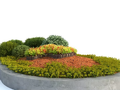 Roadside Greening Facilities With Circular Flower Bed And Diverse Plants 3d model