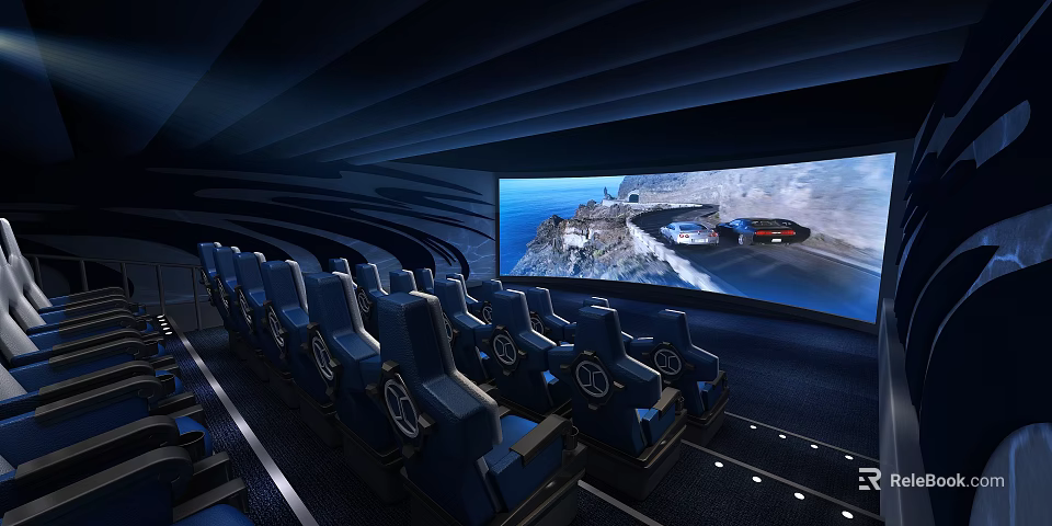 Modern Cinema Interior Design With Comfortable Seats And Large Immersive Screen 3d model 