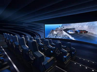 Modern Cinema Interior Design With Comfortable Seats And Large Immersive Screen 3d model