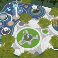 Modern Park Circular Comprehensive Activities Square Park 3d model