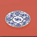 Elegant Dinnerware Set Ceramic Plate with Blue and White Floral Pattern on Red Background