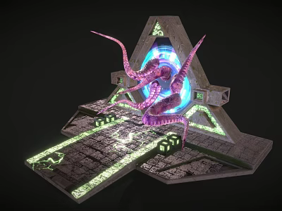 Sci Fi Altar Structure With Glowing Blue Core And Purple Tentacled Creature 3d model