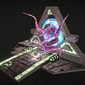 Sci Fi Altar Structure With Glowing Blue Core And Purple Tentacled Creature