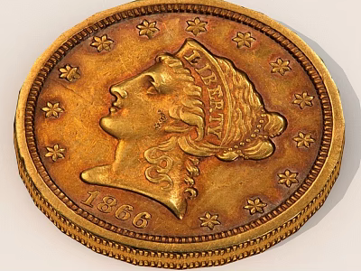 Vintage 1866 Gold Coin With Detailed Liberty Head And Star Design 3d model