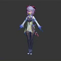 Detailed 3D Anime Fantasy Character With Blue Hair Red Horns Black Stockings And Red Shoes