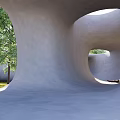 Outdoor Circular Playground Structure On Wooden Deck With Holes And Green Grass