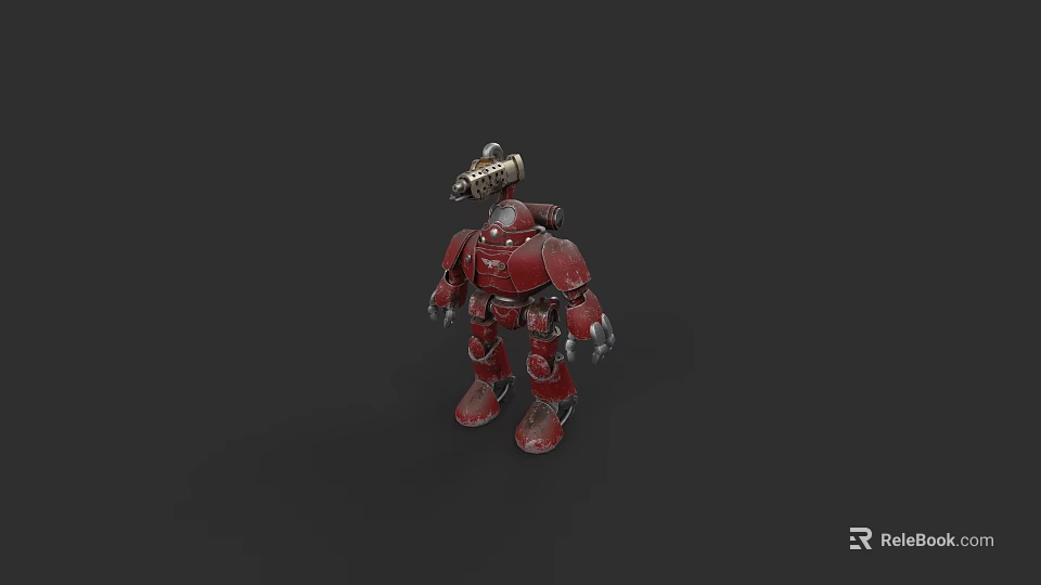 Red Mechanical Robot Game Movie Character With Heavy Armor And Weapon 3d model 