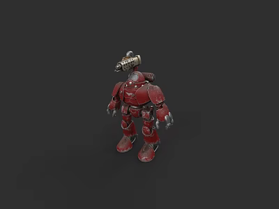 Red Mechanical Robot Game Movie Character With Heavy Armor And Weapon 3d model