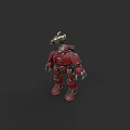 Red Mechanical Robot Game Movie Character With Heavy Armor And Weapon