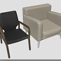 Modern Furniture Set With Black Leather Chair And Beige Armchair Featuring Wooden And White Legs