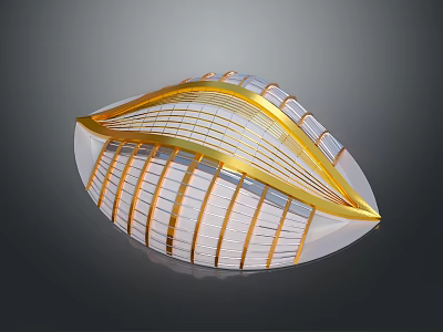 Unique Modern Sculptural Form With Golden Lines And Transparent Panels Design 3d model