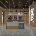 Modern Retail Store Interior Design With Wooden Ceiling Glass Doors Green Walls And Display Shelves