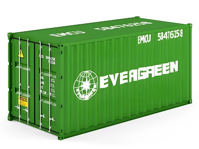 Green Container Building Featuring Evergreen Logo And Metal Structure 3d model