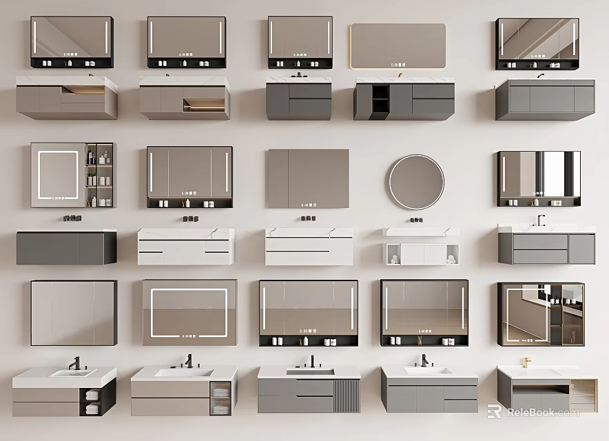 Modern Bathroom Vanity Collection With Various Styles Mirrors And Storage Cabinets 3d model