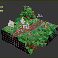 Pixel Art Scene With Green Terrain Path White Tents Unicorn And UK Flag