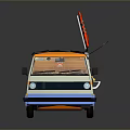 Mobile Taco Food Truck With Orange And Blue Color Open Window And Neon Sign