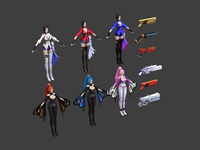 Different Character and Creature Designs with Colorful Outfits Weapons and Unique Features 3d model